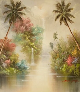Tropical Landscape, Item#- 6, 24x20,100% Hand Painted Oil Painting on Canvas - Picture 1 of 6