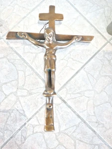 Antikes Jesus Christus Kruzifix Messing Wandkreuz 19-er Jahrhundert 16,0 cm - Bild 1 von 7