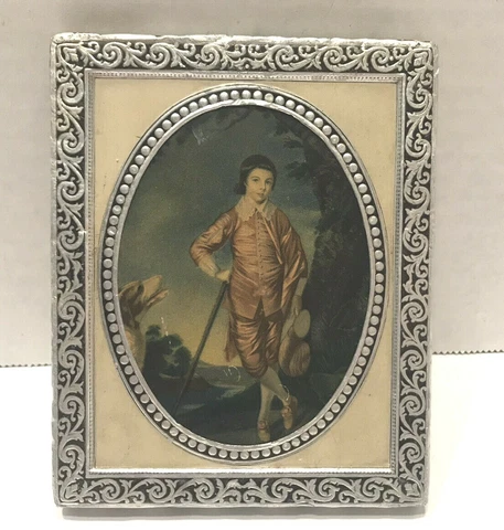 Vintage wood framed  picture boy in Pink with Dog & Cane  Wall Decor Cover
