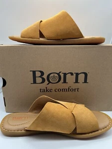BORN Women’s Size 7 M Yellow Selena Slip On Sandals Comfort Leather Upper - Picture 1 of 9