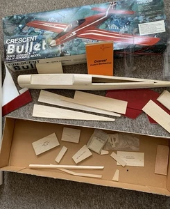 Vintage Crescent Bullet Large Model Aeroplane Wood Kit Spares Repairs + Drawing - Picture 1 of 4