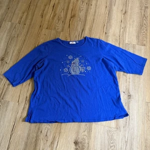 Quacker Factory Womens 2x Rhinestone Snowman Shirt Blue Christmas Grandmacore - Picture 1 of 12