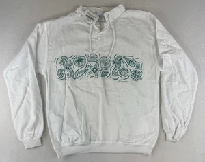 CRAZY SHIRT Hawaii bianco cotone twill pullover top uomo piccole tasche USA - Foto 1 di 14