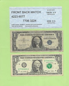 '4223 6077 & 7706 3224' .. FORWARD & BACK  $1 SERIAL  MATCH .. 1957B & 2009 - Picture 1 of 2