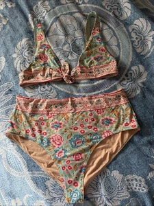 Arnhem Blue Floral Swimwear Bikini Bathers Size 16 Bottom 14 Top - Picture 1 of 4