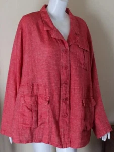 FLAX 1G 1x 2x Strawberry Red Lagenlook Linen Gauze Art-to-Wear Blazer Jacket  - Picture 1 of 6