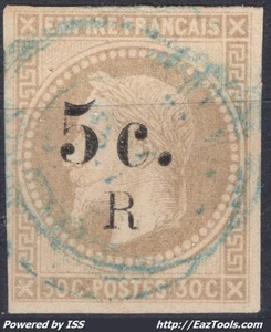REUNION TYPE EMPIRE 30c BRUN N° 5 AVEC CACHET A DATE BLEU - Picture 1 of 2