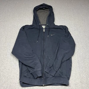 Vintage Nike Mens Full Zip Hoodie Medium Grunge Skater Embroidered Y2K Navy Blue - Picture 1 of 10