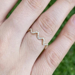 ZigZag Band Fine Anniversary Ring 14k Yellow Gold Natural Diamond - Picture 1 of 5