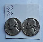 1963 PD JEFFERSON NICKELS UNCIRCULATED FIVE CENT COINS