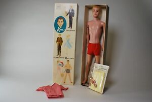 1961 Vintage Flokowany Ken Blonde w pudełku z nieotwartymi akcesoriami w opakowaniu!
