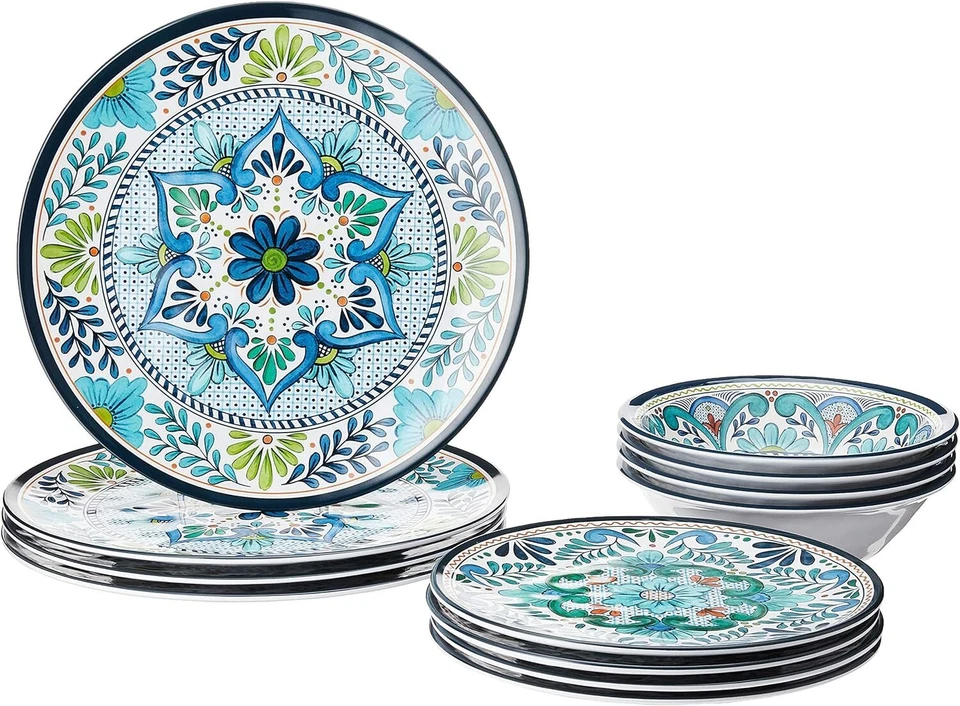Certified International TAL12PC Talavera Melamine 12 PC Dinnerware Set Service