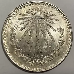1945 MEXICO 1 Peso Silver Coin - Lustrous Uncirculated - Picture 1 of 5