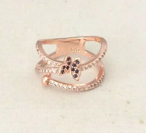 .925 SILVER ROSE GOLD PLATED BUTTERFLY CZ RING SIZE 7 - Picture 1 of 2