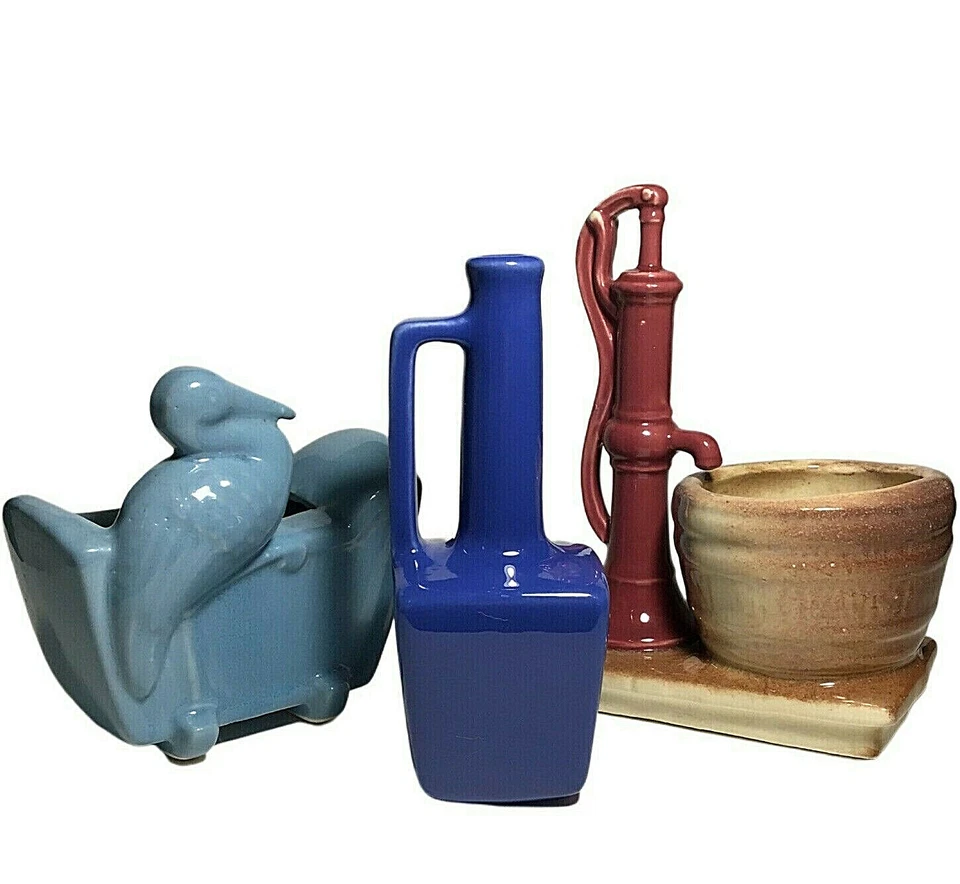 MORTON POTTERY PLANTERS SET OF 3 STORK WATER PUMP MID CENTURY MODERN 1950'S - Image 1 of 4