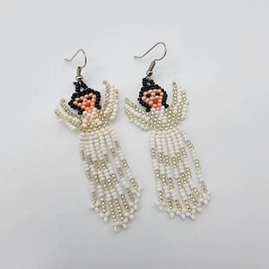 Seed Bead White Angels Earrings 3" - Picture 1 of 8