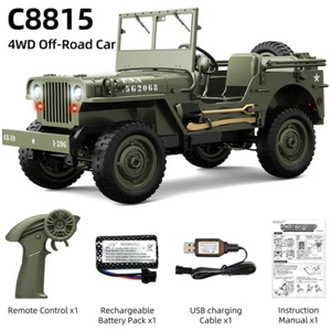 RC C8815 1/10 Jeep Military Car 2.4GHZ 4WD Off-Road Rubber Tires With Lights Car - Picture 1 of 29