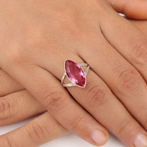 Pink Tourmaline Gemstone 925 Sterling Silver Jewelry Handmade Fashionable Ring - Picture 1 of 9