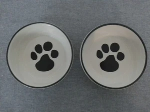 NEW Unleashed by RWV Stoneware Two 5.5" Dog Pet Pawprint Food Water Bowls - Picture 1 of 6