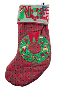 Medias de Navidad aplique corona Noel grande 24 pulgadas Hecho a mano - Imagen 1 de 7
