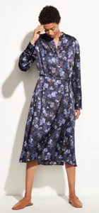 $445 NWT VINCE PLUMERIA BLOOMS V-NECK HAMMERED SATIN MIDI DRESS COASTAL BLUE XS - Picture 1 of 11