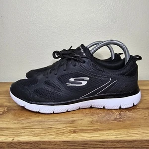 Skechers Sneakers Shoes Women's 8 Black Leather Mesh Lightweight Memory Foam - Picture 1 of 12
