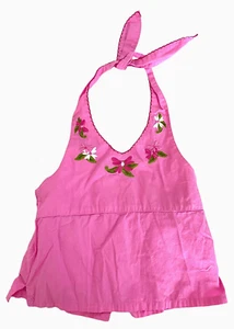 Barbie Girls Top Halter Neck Pink Embroidered Floral Tank Shirt Size 6X Y2K - Picture 1 of 12