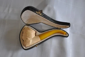 Vintage handgeschnitztes Meerscbaum Pfeife im Etui leicht gebraucht türkisch - Bild 1 von 12