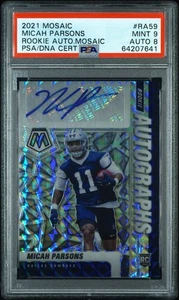 2021 Panini Mosaic RA59 Micah Parsons RC Auto PSA 9 AUTO 8 COWBOYS - Bild 1 von 3