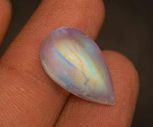 AAAAAA Quality Rainbow Moonstone Multi Fire Pear Shape Cabochon Size 11X19 MM - Picture 1 of 20