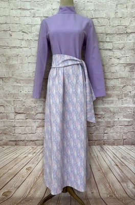Vtg 60s Womens Purple Long Sleeve Maxi Hostess Dress A Line Polyester Knit Retro - Image 1 of 4