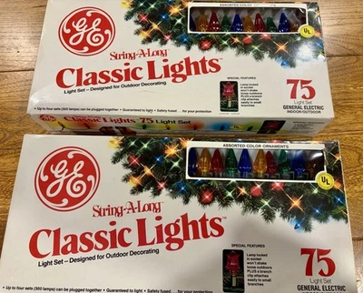 (2)Vintage GE String A Long MultiColor Christmas Lights 75 Lights New in the Box - Image 1 of 4