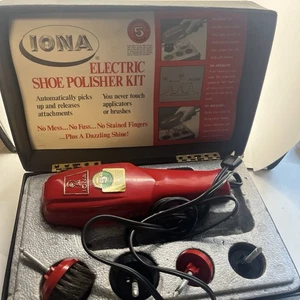 Iona Electric Shoe Polisher Kit 4 Brushes & Buffer Red Handle Original Box SP-2 - Picture 1 of 15