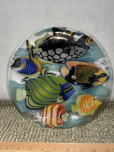 Peggy Karr Fish Frolics Tropical Fish Under Water Fused Art Glass 11” Plate - Picture 1 of 4