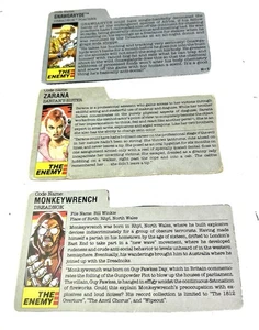 Lot Of 3 Vintage GI Joe File Cards ARAH 1980’s Monkeywrench Zarana - Picture 1 of 6
