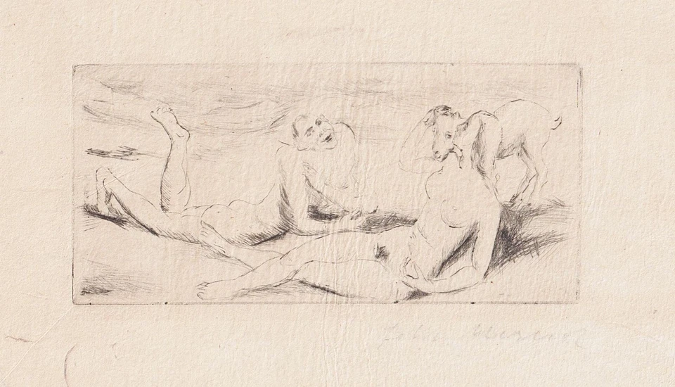 Felix Meseck - Nu Couple Avec Petit Chevreau Érotique Eau-Forte - Photo 1/1