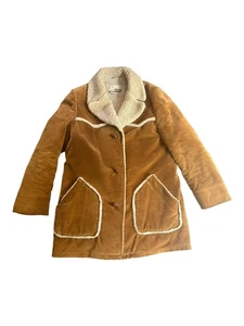 Cappotto vintage anni 70 western sherpa foderato marrone velluto a coste uomo large 42 USA - Foto 1 di 8