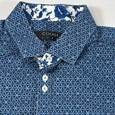 Camisa de vestir COOGI LUXE para hombre XXL azul estampado geométrico manga larga con botones Foto 1 de 4