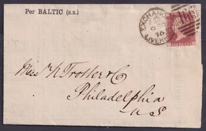 1876 1d Red SG 43 Pl 185 TI Liverpool to Philadelphia USA Printed Metal Report - Picture 1 of 2