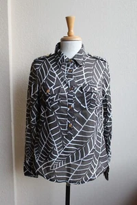 Tory Burch Botanical Leaf Print Tunic Top Size 10 Brown  Cotton Tropical - Picture 1 of 3