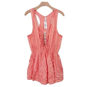 Indikah Romper Womens 10 Peach Sleeveless Elastic Waist Jumpsuit Bohemian Boho - Picture 1 of 10