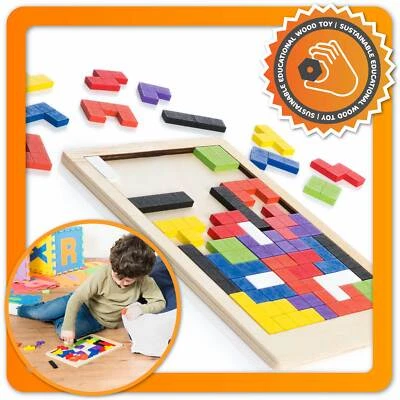 ALL KIDS UNITED 3D Holz Puzzle Jigsaw Kinder-Spielzeug Denkspiel Tetris Bausteine Holzpuzzle