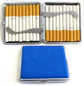 2pc Set Stainless Steel Cigarette Case Hold 20pc Regular Size 84s - BLUE + BLACK - Picture 1 of 8