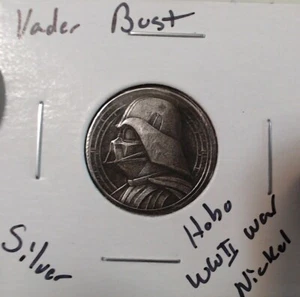 HOBO Darth Vader Büste Star Wars aus einem echten WWII Silberkrieg Nickel SIGNIERT - Bild 1 von 2