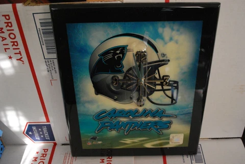Precision Quartz Movement Wood Resin Wall Clock Carolina PANTHERS License 10x12" Cover