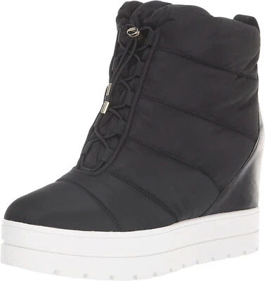 $275 Nuevo en Caja Donna Karan Mujer Acolchado Textil/Cuero Cuña Botín Negro Talla 8,5 Foto 1 de 4