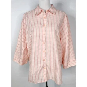 Studio Works Top Womens 2X Pink Plaid Button Up Wrinkle Resistant Preppy Casual - Picture 1 of 10