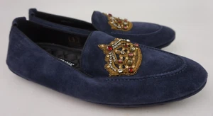 Dolce & Gabbana Men's Blue Suede Encrusted Crown Patch Loafers Shoes Size 6 UK - Picture 1 of 6