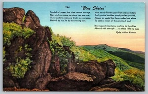 Postcard Blue Shrine Mountains Poem Ruby Altizer Roberts Linen Mountaintop GOD - Bild 1 von 2