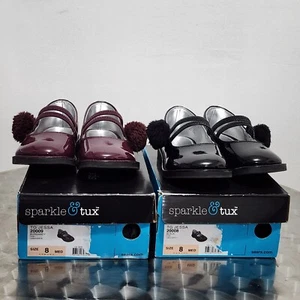 Sparkle & Tux Toddler Girls Patent Leather Mary Jane Bundle Burgandy Black Sz 8 - Picture 1 of 23